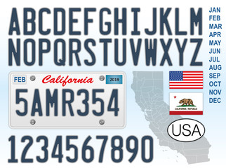 Wall Mural - California car license plate, letters, numbers and symbols, USA, United States