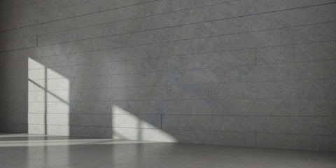 Abstract of minimal architecture space with the sun light cast shadow on the  wall, 3D rendering.	