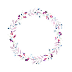 Hand drawn bright colorful watercolor flower wreath illustration