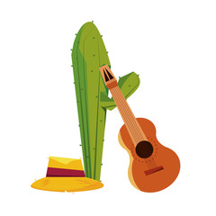 Canvas Print - traditional guitar cactus and straw hat