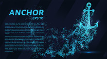 The Anchoring Of The Particles On A Dark Background. The Anchor Consists Of Geometric Shapes. Vector Illustration.