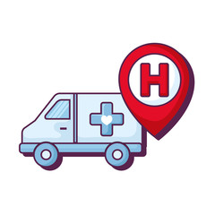 Poster - ambulance car with hospital pin location