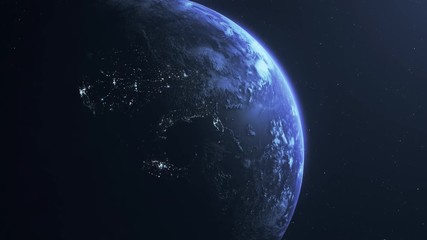 Wall Mural - 4k sunrise over the planet earth. 3d animation.