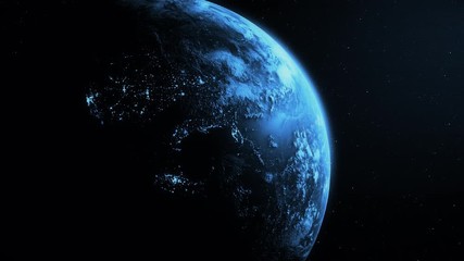 Wall Mural - 4k sunrise over the planet earth. 3d animation.