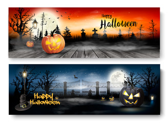 Two Halloween Spooky banners. Vector