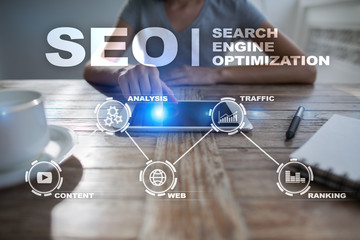 Wall Mural - SEO. Search Engine optimization. Digital online marketing and Internet technology concept.