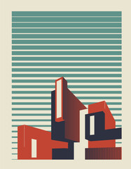 Architecture conceptual drawings. Colorful minimalistic house backgrounds. Vector illustration. Background for banner, flyer, book, cover, poster.