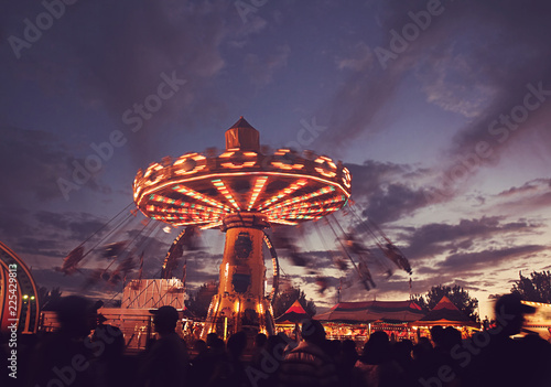 Long Exposure Of A Swing Ride At A State Fair At Twilight