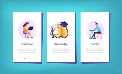 Wall Mural - Brain with magnifier, academic cap and user learning. Education and learning style landing page. Learning and brain process, memory and knowledge. UI UX GUI app interface template.