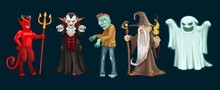 Halloween Ghost, Vampire And Zombie Characters