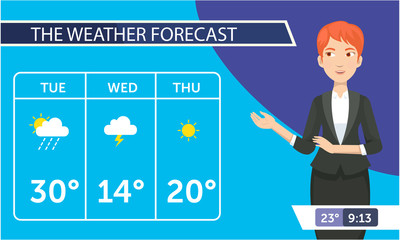 vector illustration of journalist when she announce the weather on tv