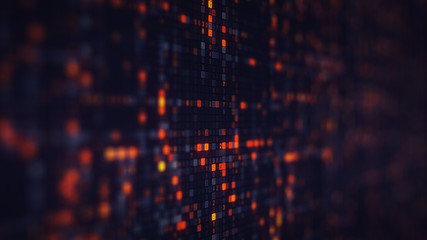 Digital code of glowing orange numbers on computer screen