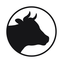 Cow Head Sign. Cow Icon. Cow Head Silhouette In The Circle Isolated On White Background. Logo. Vector Illustration