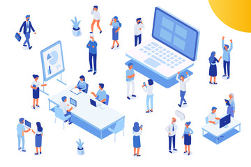 Isomeric office people vector set. Office life. Flat vector characters isolated on white background.