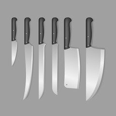 Canvas Print - Realistic Detailed 3d Butcher Meat Knives Set. Vector