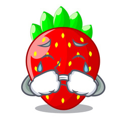 Wall Mural - Crying fresh ripe strawberry isolated on mascot