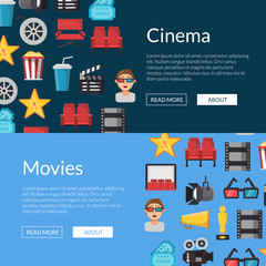 Wall Mural - vector flat cinema colored icons pop corn and camera web banner templates illustration