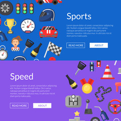 Poster - Vector flat car racing icons web banner and poster templates illustration