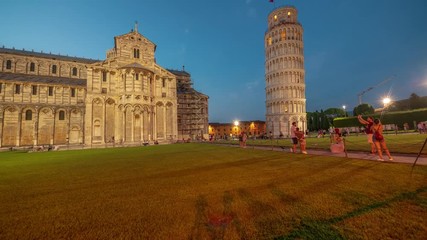 Sticker - Tourists visiting Square of Miracles in Pisa at night, time lapse