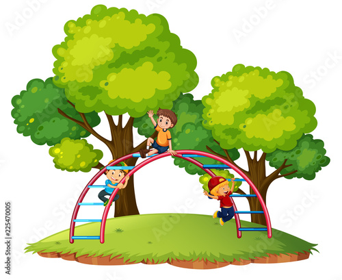 Fototapeta Boys playing playgroud equipment