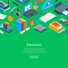 Canvas Print - vector isometric online education icons background with place for text illustration