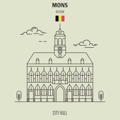 Wall Mural - City Hall in Mons, Belgium. Landmark icon