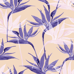 Poster - Exotic flowers in monochrome colors, transparent on pastel background