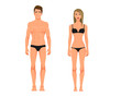Vector illustration of men in underwear and girl with blonde hair in underwear on the white background. Flat people illustation. Flat young couple. Front view people, Side view people