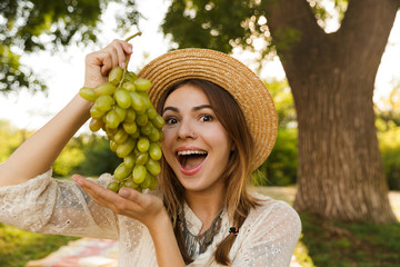 Sticker - Close up of cheerful young girl in summer hat