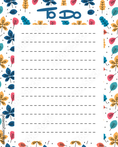 Cute To Do List Vector Printable With Colorful Leaves Stock Vector Adobe Stock