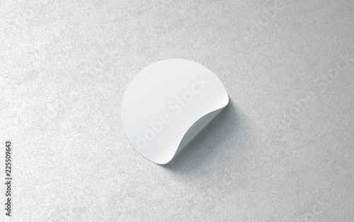 Download Blank White Round Adhesive Sticker Mockup On Textured Wall 3d Rendering Empty Circle Tag With Curved Corners Mock Up Clear Sticky Label On Surface Template For Glass Door Or Wall Foto Stock