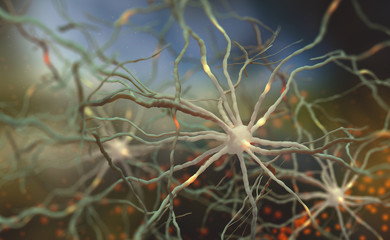 Aufkleber - Neural networks 3D illustration. Electrical impulses in the human brain