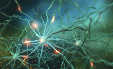 Aufkleber - Neural networks 3D illustration. Electrical impulses in the human brain