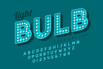 Wall Mural - Vintage light bulb font design, Broadway style alphabet letters and numbers