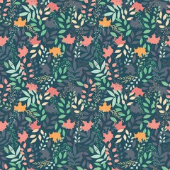 Autumn seamless pattern with floral decorative elements, colorful design