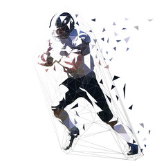 Wall Mural - American football player, low polygonal isolated vector illustration. Side view. Running quarterback with ball, geometric athlete