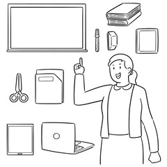 Sticker - vector set of teacher and teaching equipment