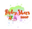 © ANGELINA - Hand lettering Baby Shoes shop on watercolor spot with sneakers. Modern Calligraphy