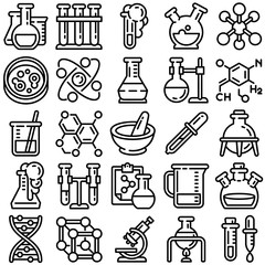 Wall Mural - Chemistry icon set. Outline set of chemistry vector icons for web design isolated on white background