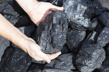 A man holding a piece of coal.