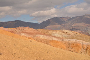 mountains landscape nature landscape view sky air oxygen autumn season grass trees blue yellow sand stone gray brown ridge water river rocks rock blue Altai,Russia open space