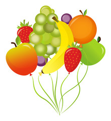 Set of healthy fruit balloons happy birthday party with banana apple strawberry