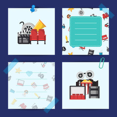 Wall Mural - Vector flat cinema icons cute notes of set template illustration. Film movie concept