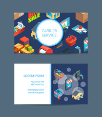 Wall Mural - Vector isometric shipping and delivery business card template illustration isolated