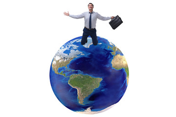 Wall Mural - Businessman in globalization concept with earth on white
