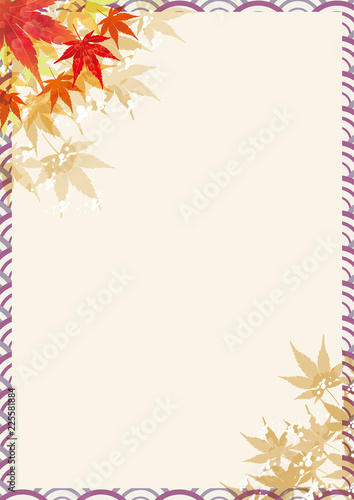 和柄 和風のイメージ背景 紅葉 年賀状 秋 お正月のイメージイラスト 縦 Stock Vector Adobe Stock
