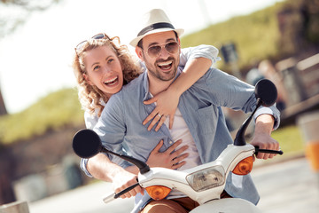 Sticker - Couple in love riding a scooter