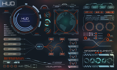 Wall Mural - Futuristic Interface HUD Design, Infographic Elements,Tech and Science, Analysis Theme