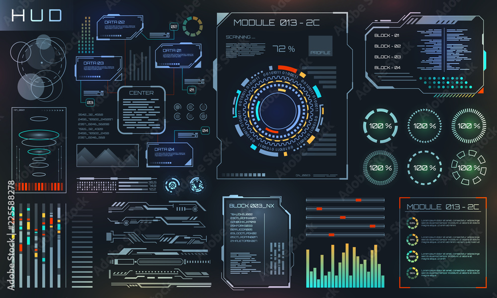 HUD and UI Set Elements, Sci Fi Futuristic User Interface, Tech and Science Design - obrazy, fototapety, plakaty 