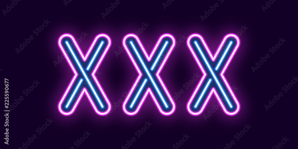 Neon inscription of XXX. Vector illustration - obrazy, fototapety, plakaty 